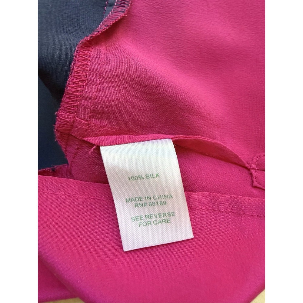 Lilly Pulitzer SILK Navy Pink Elsa Color Block Blouse Shirt Preppy Boho Sz S - Picture 5 of 6